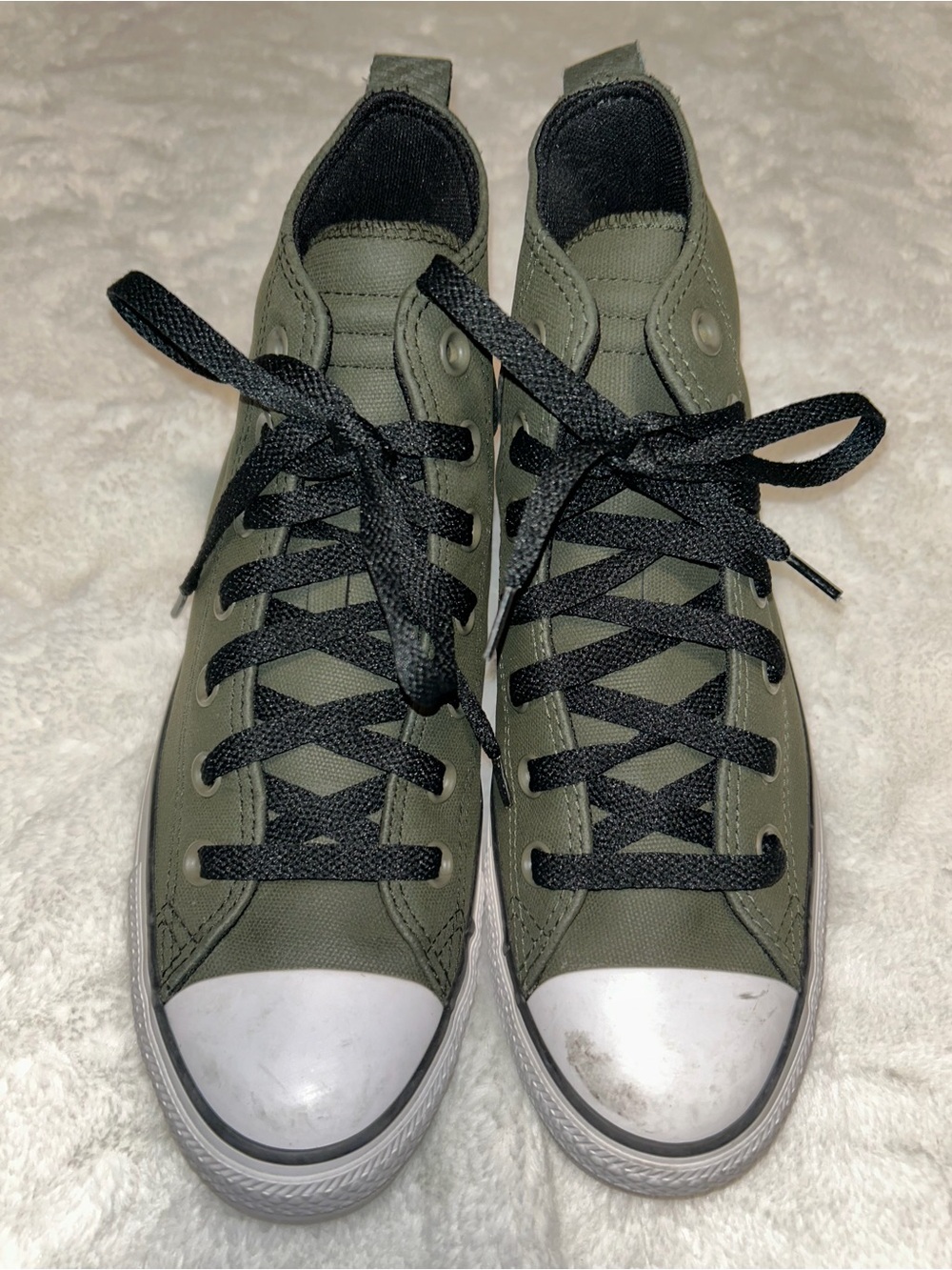Converse Olive Green Canvas High-Top Sneakers with Black Laces